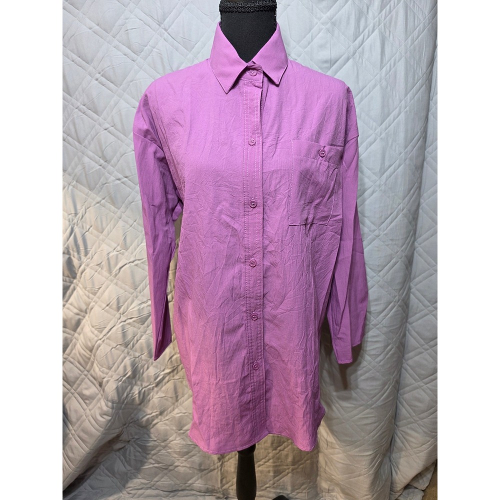Cortiva Women Purple Oversized Button Down Shirt Long Sleeve Size S Made in USA